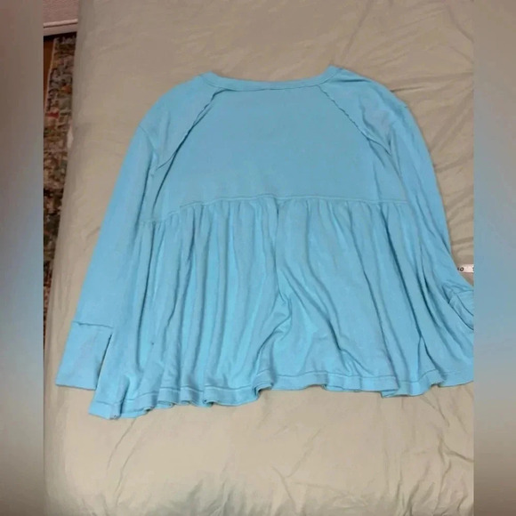 Free People Forever Your Girl Baby Blue Long Sleeve Peplum Babydoll Top X-Small - Picture 9 of 11
